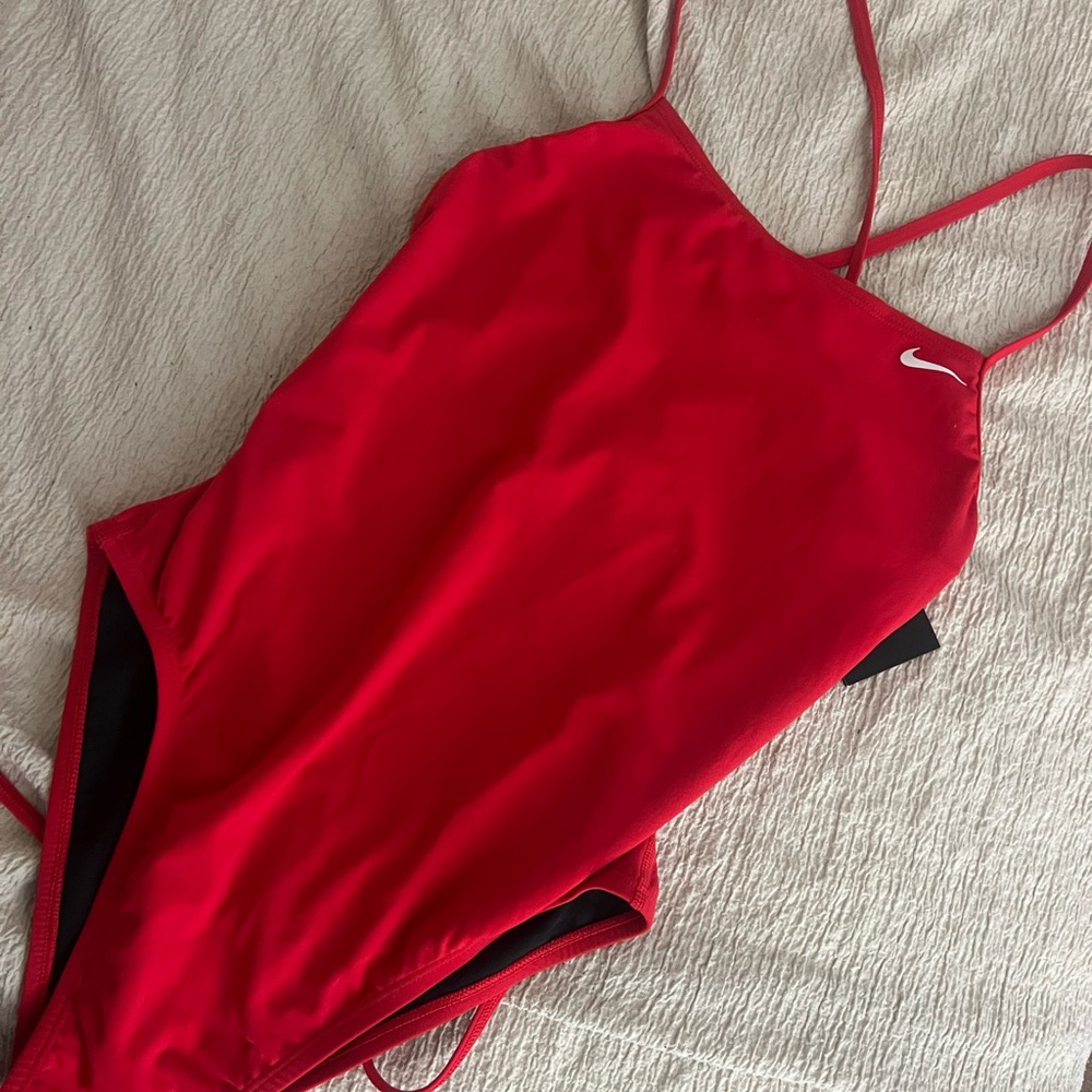 Nike Red Strappy Swimsuit White Swoosh Accent
